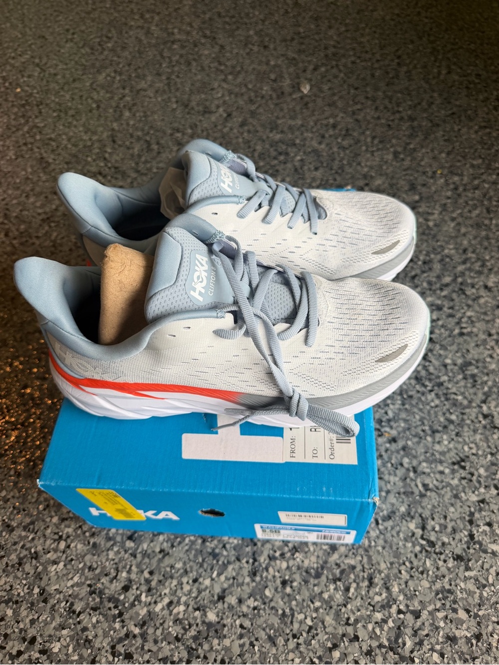 Hoka One One Light Blue Kids' Sneakers with Orange Stripe